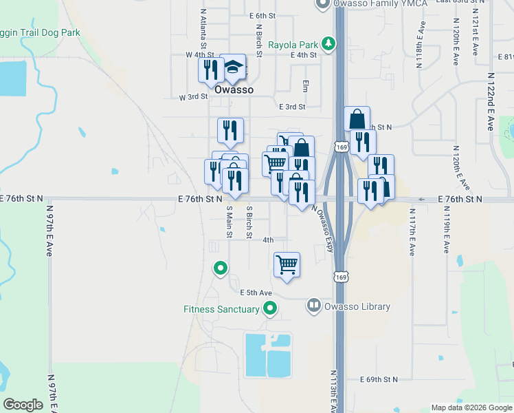 map of restaurants, bars, coffee shops, grocery stores, and more near 202 East 2nd Avenue in Owasso