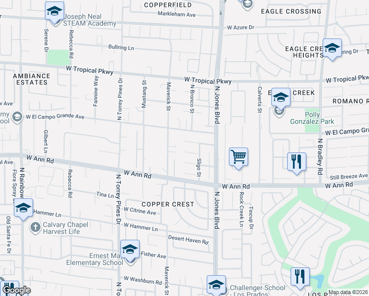map of restaurants, bars, coffee shops, grocery stores, and more near 6120 Ridgecarn Avenue in Las Vegas