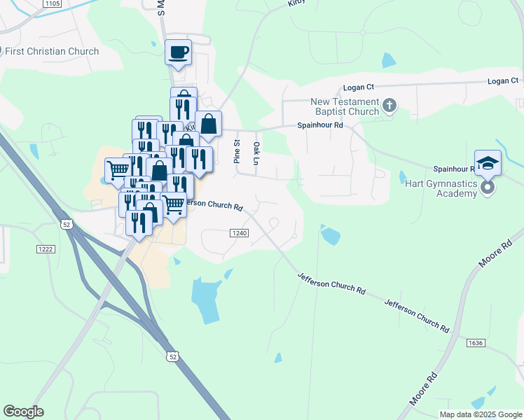 map of restaurants, bars, coffee shops, grocery stores, and more near 108 Forrest Glenn Court in King
