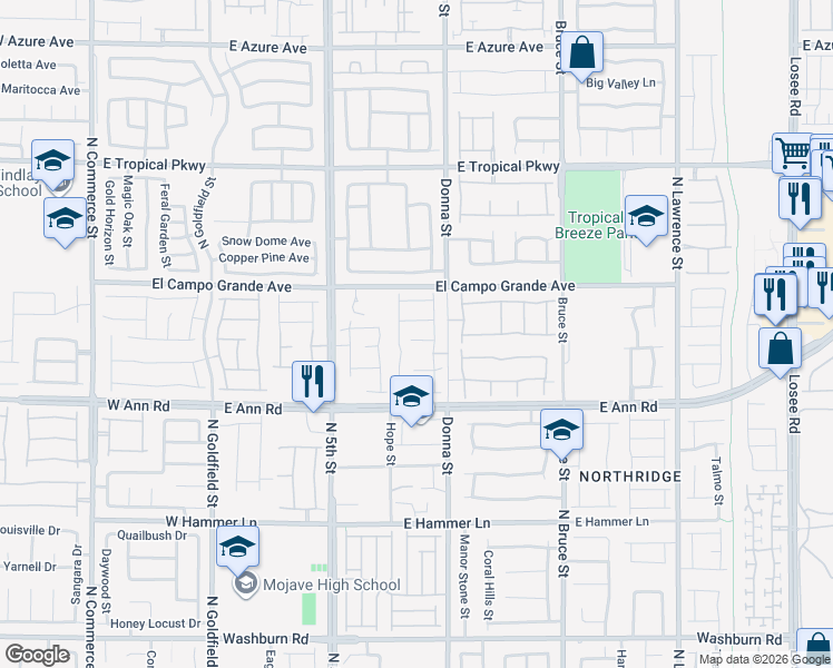 map of restaurants, bars, coffee shops, grocery stores, and more near 798 Calm Crystal Court in North Las Vegas