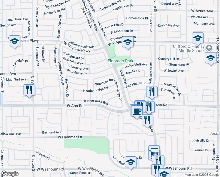 map of restaurants, bars, coffee shops, grocery stores, and more near 1236 Heather Ridge Road in North Las Vegas