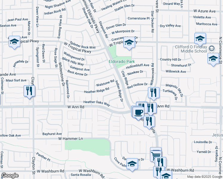 map of restaurants, bars, coffee shops, grocery stores, and more near 1236 Heather Ridge Road in North Las Vegas