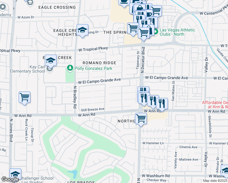 map of restaurants, bars, coffee shops, grocery stores, and more near 5028 Frozen Springs Court in Las Vegas