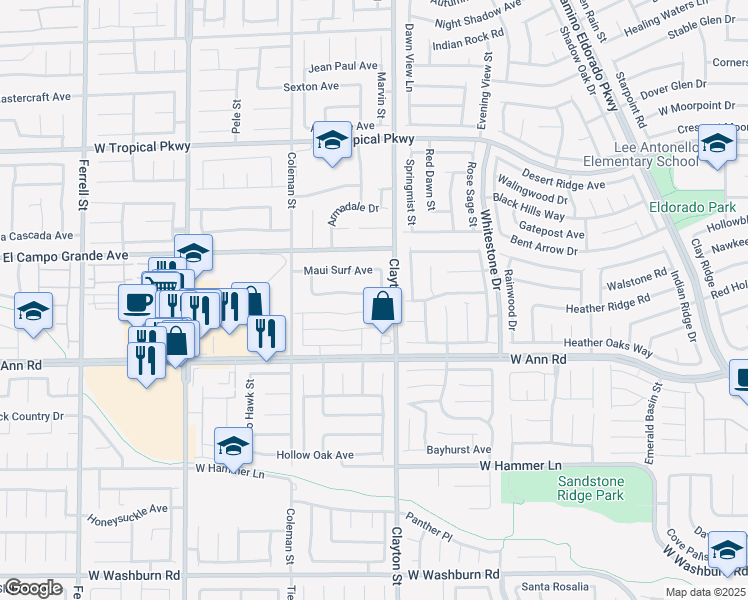 map of restaurants, bars, coffee shops, grocery stores, and more near 2031 Hawaiian Breeze Avenue in North Las Vegas