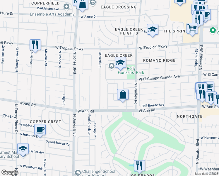 map of restaurants, bars, coffee shops, grocery stores, and more near 5712 North Tropic Mist Street in Las Vegas