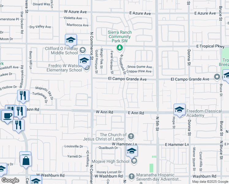 map of restaurants, bars, coffee shops, grocery stores, and more near 5612 Hill Cliff Court in North Las Vegas