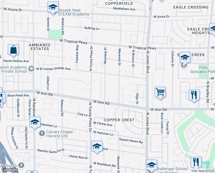 map of restaurants, bars, coffee shops, grocery stores, and more near 5720 Mustang Street in Las Vegas