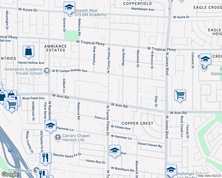 map of restaurants, bars, coffee shops, grocery stores, and more near 5700 North Torrey Pines Drive in Las Vegas