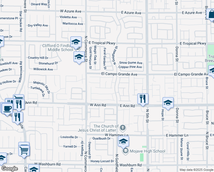 map of restaurants, bars, coffee shops, grocery stores, and more near 5612 Hill Cliff Court in North Las Vegas