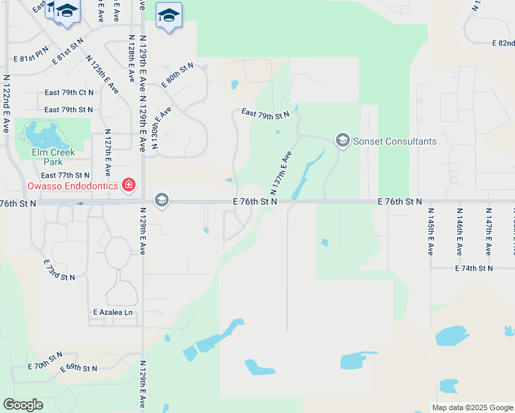 map of restaurants, bars, coffee shops, grocery stores, and more near 7525 North 134th East Place in Owasso