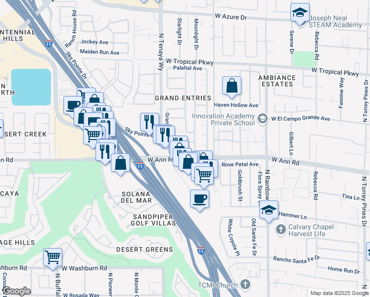 map of restaurants, bars, coffee shops, grocery stores, and more near 7117 Grand Castle Way in Las Vegas