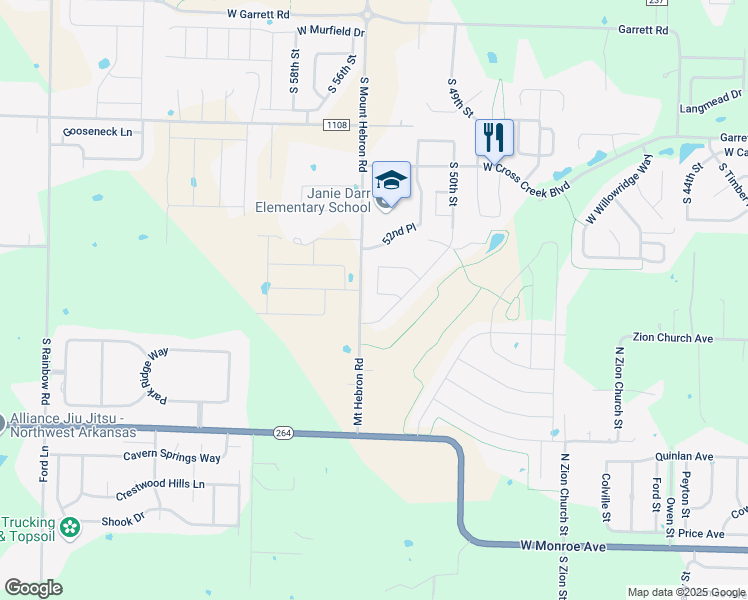 map of restaurants, bars, coffee shops, grocery stores, and more near 2603 Whispering Woods Court in Rogers