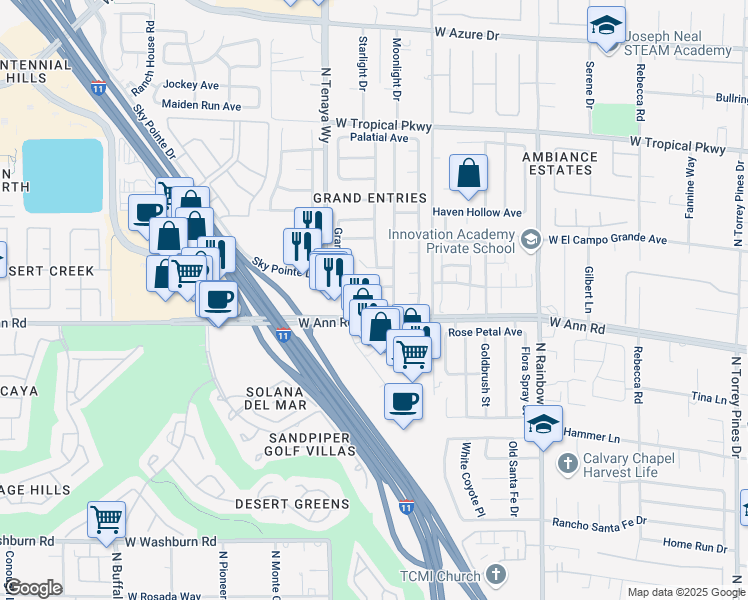 map of restaurants, bars, coffee shops, grocery stores, and more near 7117 Grand Castle Way in Las Vegas