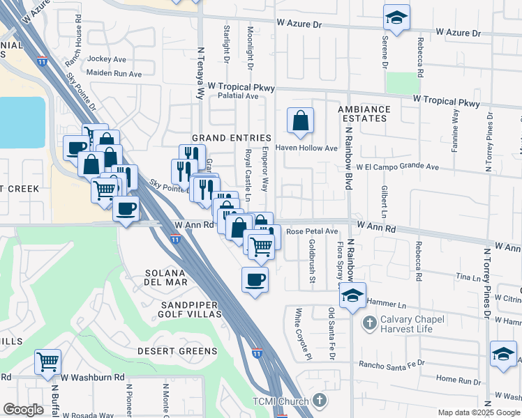 map of restaurants, bars, coffee shops, grocery stores, and more near 7005 Ellis Island Court in Las Vegas