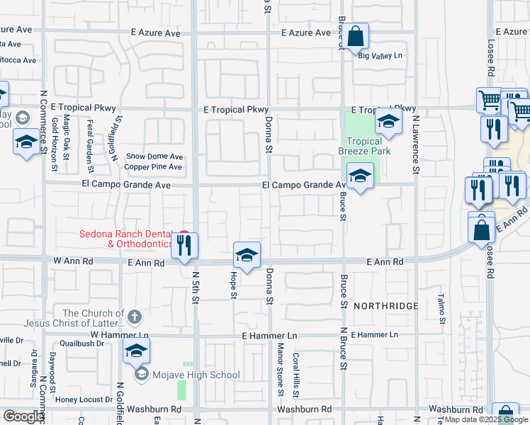 map of restaurants, bars, coffee shops, grocery stores, and more near 5722 Sunset Sedona Street in North Las Vegas