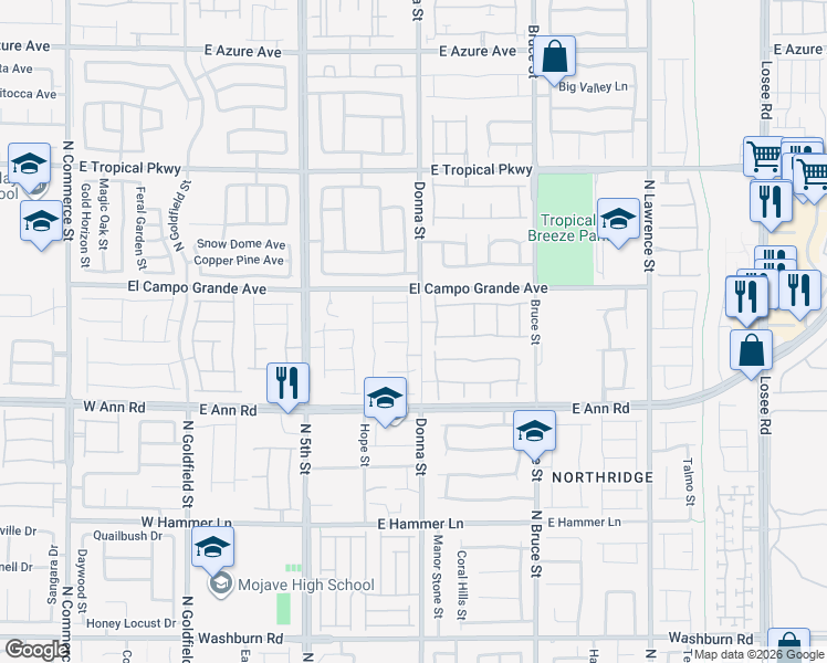 map of restaurants, bars, coffee shops, grocery stores, and more near 5722 Sunset Sedona Street in North Las Vegas