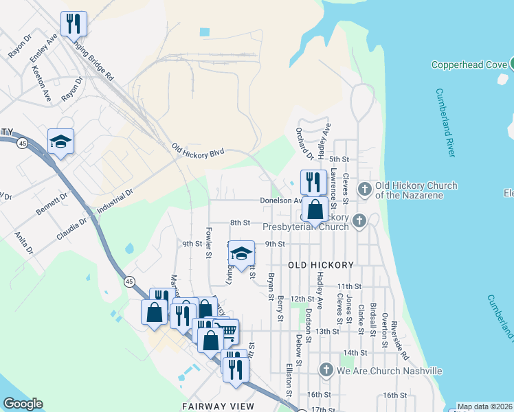 map of restaurants, bars, coffee shops, grocery stores, and more near 1229 Donelson Avenue in Nashville