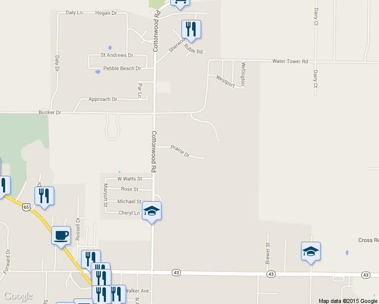 map of restaurants, bars, coffee shops, grocery stores, and more near 109 Prairie Drive in Harrison