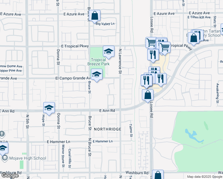 map of restaurants, bars, coffee shops, grocery stores, and more near 5716 Blizzard Breeze Street in North Las Vegas