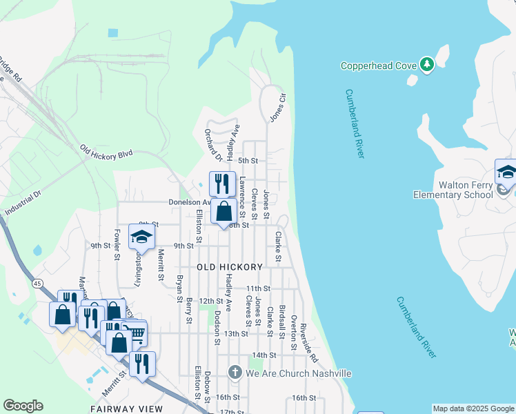 map of restaurants, bars, coffee shops, grocery stores, and more near 701 Cleves Street in Nashville