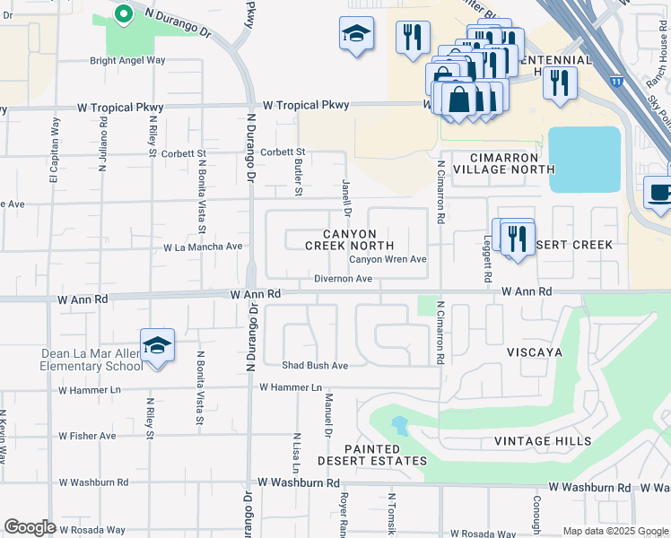 map of restaurants, bars, coffee shops, grocery stores, and more near 5604 Windy Gorge Street in Las Vegas