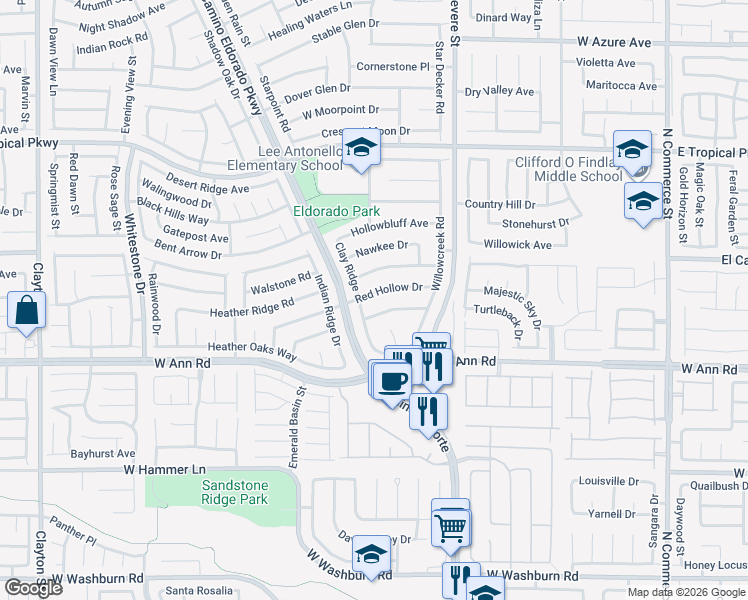 map of restaurants, bars, coffee shops, grocery stores, and more near 1023 Red Hollow Drive in North Las Vegas