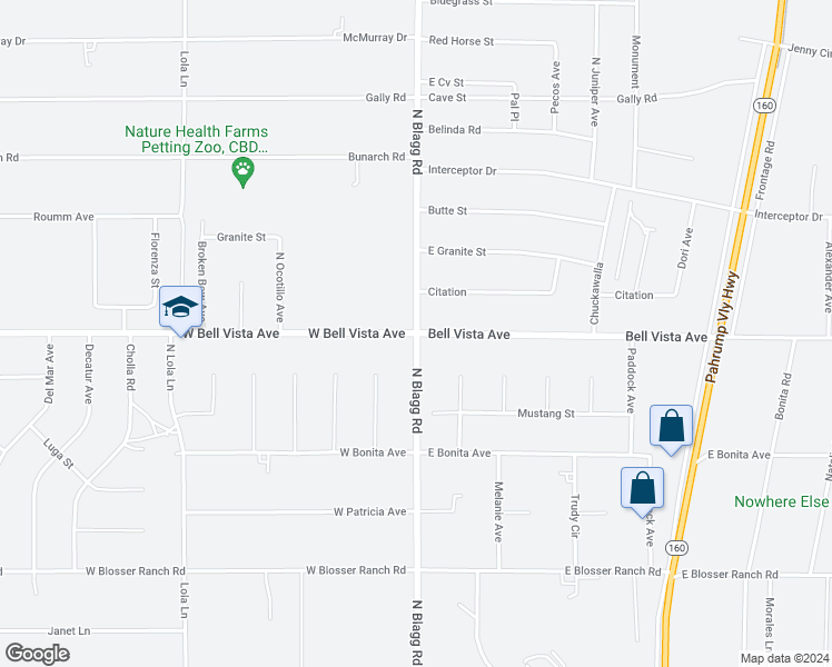 map of restaurants, bars, coffee shops, grocery stores, and more near 2 West Bell Vista Avenue in Pahrump