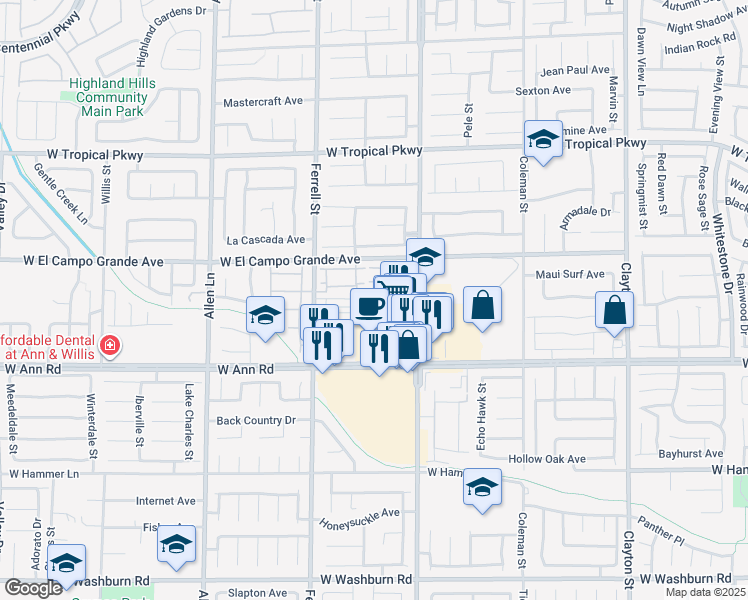 map of restaurants, bars, coffee shops, grocery stores, and more near 3019 Sunset Harbor Court in North Las Vegas