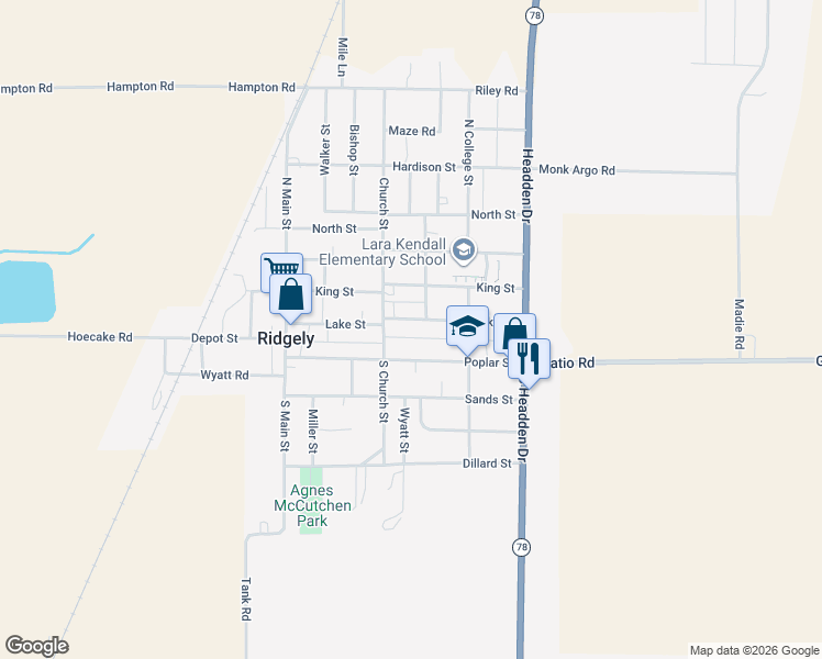 map of restaurants, bars, coffee shops, grocery stores, and more near 423 Lake St in Ridgely