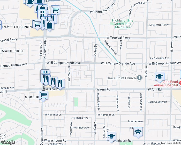 map of restaurants, bars, coffee shops, grocery stores, and more near 5724 Ancient Agora Street in North Las Vegas