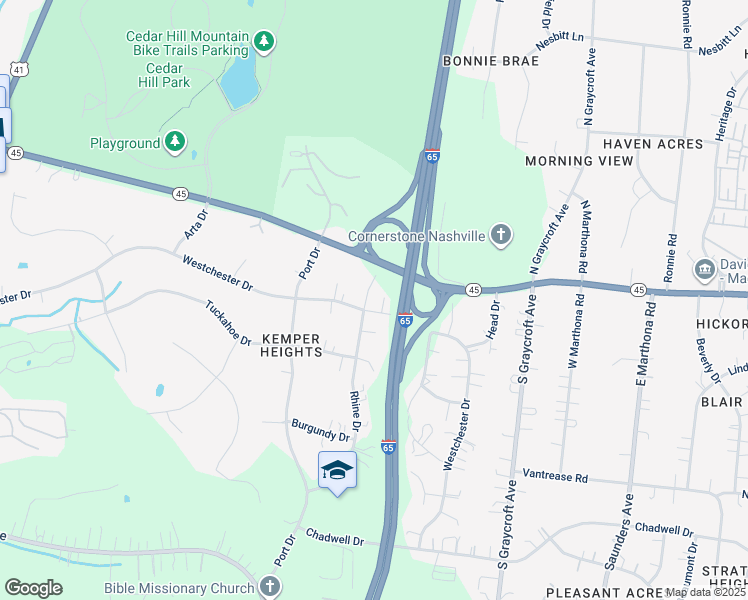 map of restaurants, bars, coffee shops, grocery stores, and more near 105 Rhine Drive in Nashville