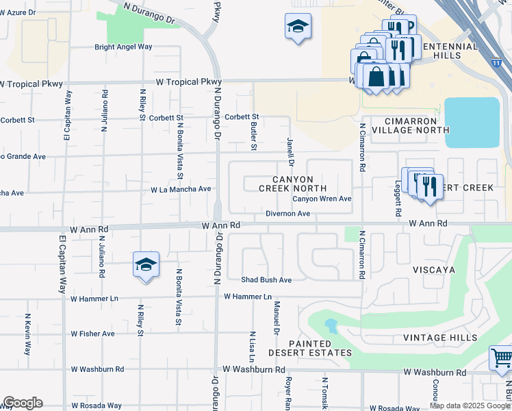 map of restaurants, bars, coffee shops, grocery stores, and more near 5605 Great Gorge Court in Las Vegas