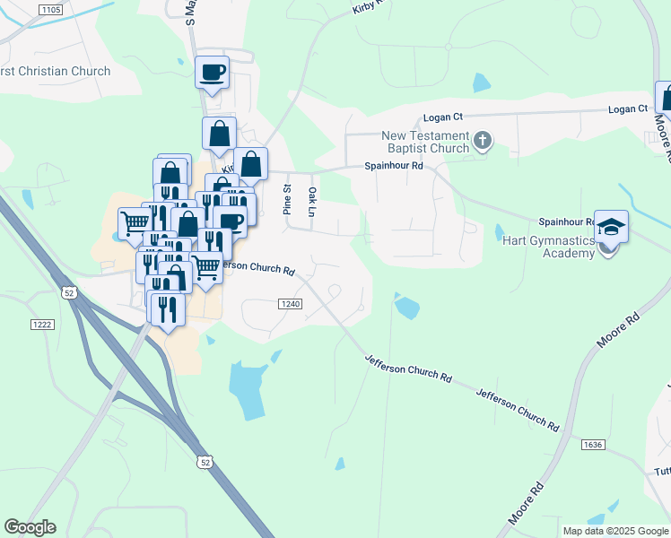 map of restaurants, bars, coffee shops, grocery stores, and more near 108 Forrest Glenn Court in King