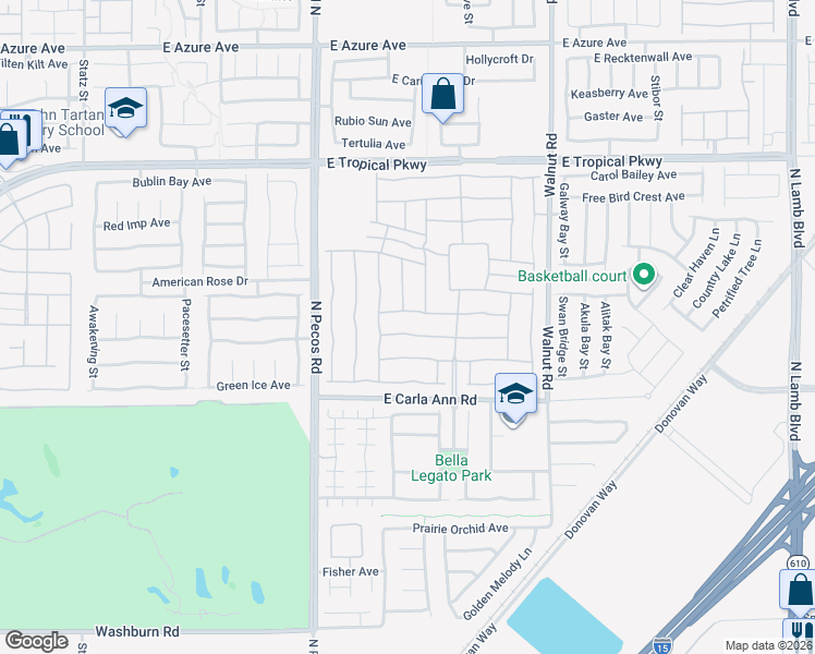map of restaurants, bars, coffee shops, grocery stores, and more near 3624 Corte Bella Hills Avenue in North Las Vegas