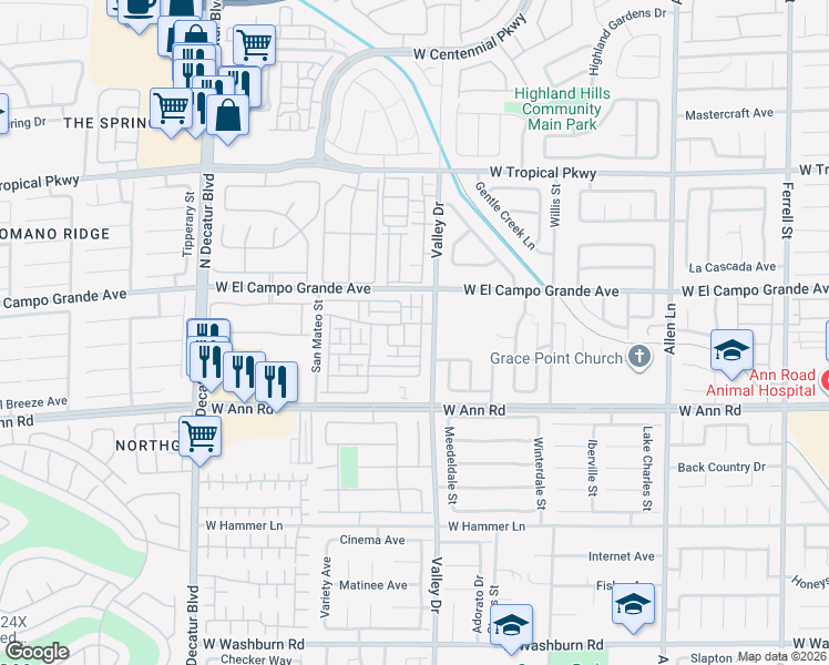 map of restaurants, bars, coffee shops, grocery stores, and more near 5724 Ancient Agora Street in North Las Vegas
