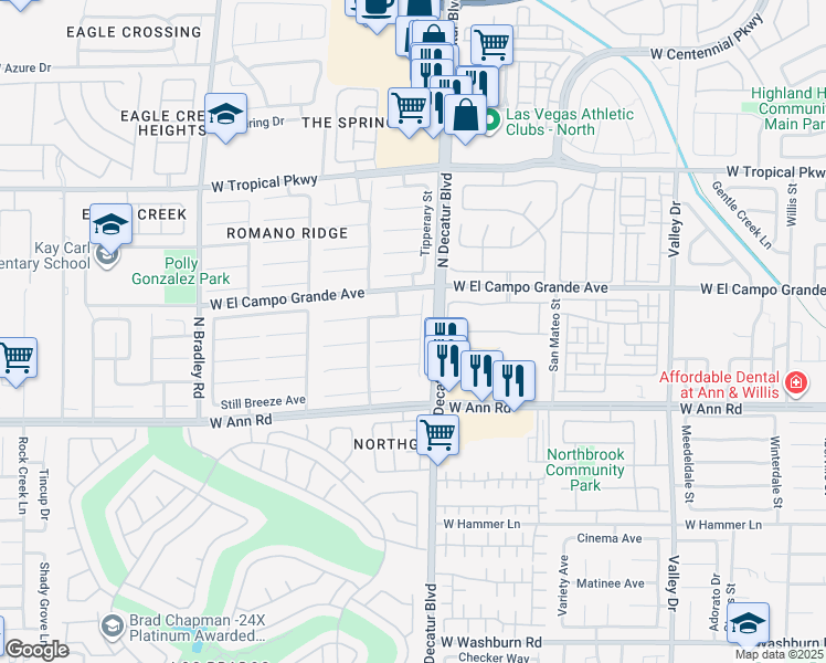 map of restaurants, bars, coffee shops, grocery stores, and more near 5724 Arrow Tree Street in Las Vegas