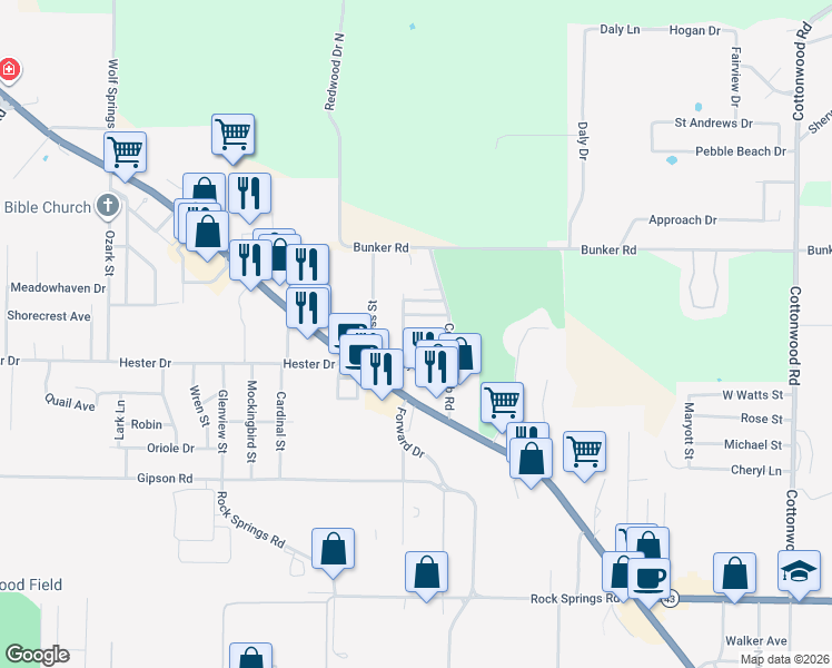 map of restaurants, bars, coffee shops, grocery stores, and more near 107 Connie Avenue in Harrison