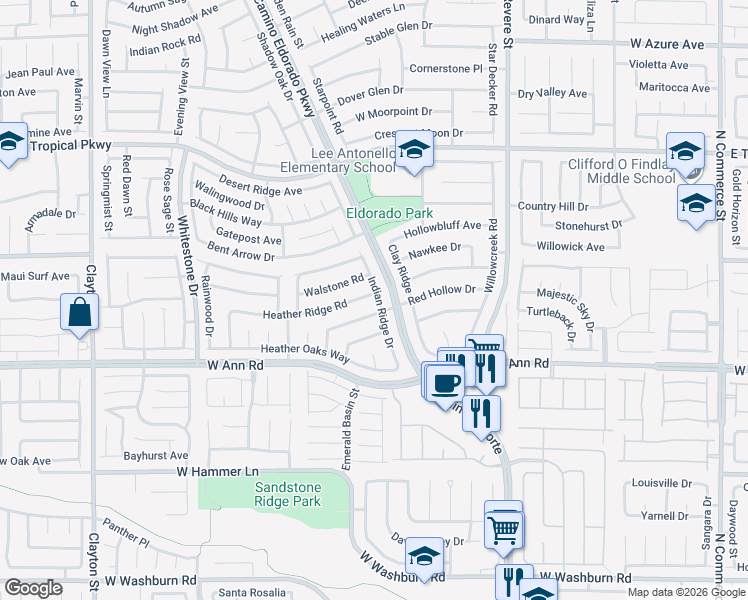 map of restaurants, bars, coffee shops, grocery stores, and more near 1219 Heather Ridge Road in North Las Vegas