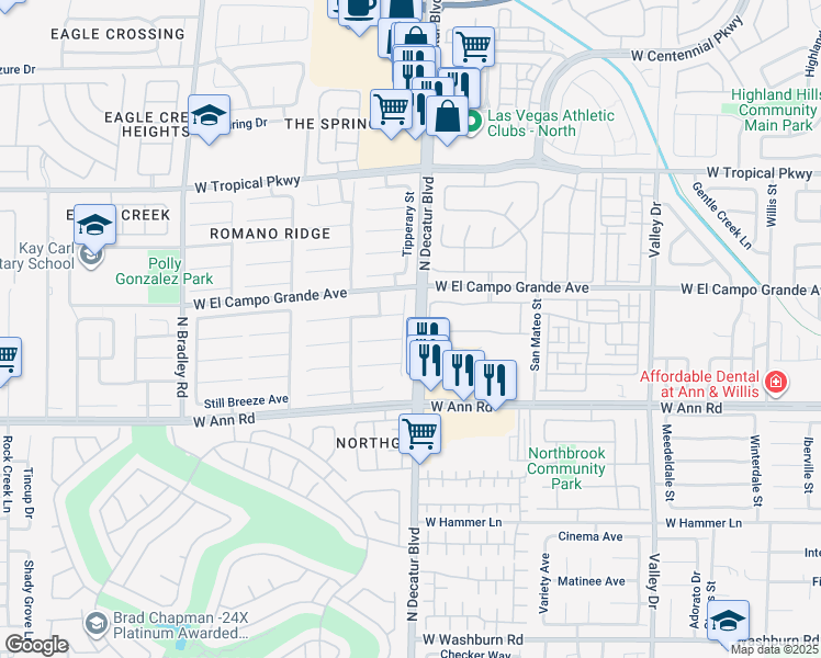 map of restaurants, bars, coffee shops, grocery stores, and more near 5724 Arrow Tree Street in Las Vegas