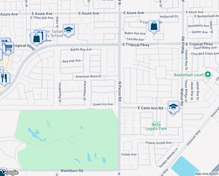 map of restaurants, bars, coffee shops, grocery stores, and more near 3405 Carolina Moon Avenue in North Las Vegas