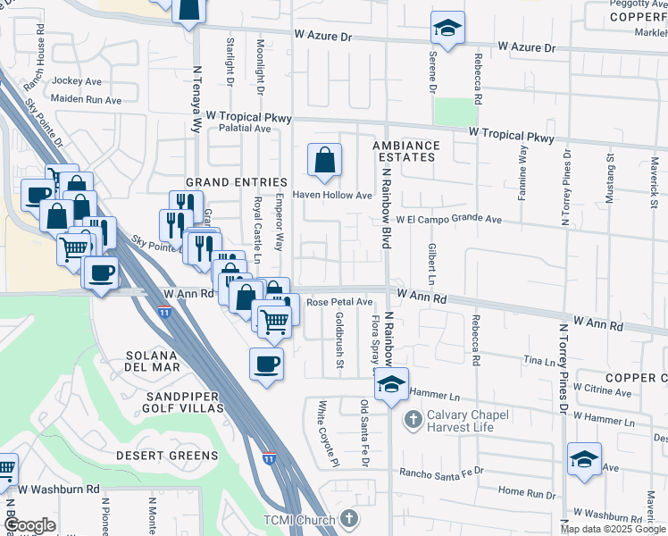 map of restaurants, bars, coffee shops, grocery stores, and more near 5629 North Balsam Street in Las Vegas