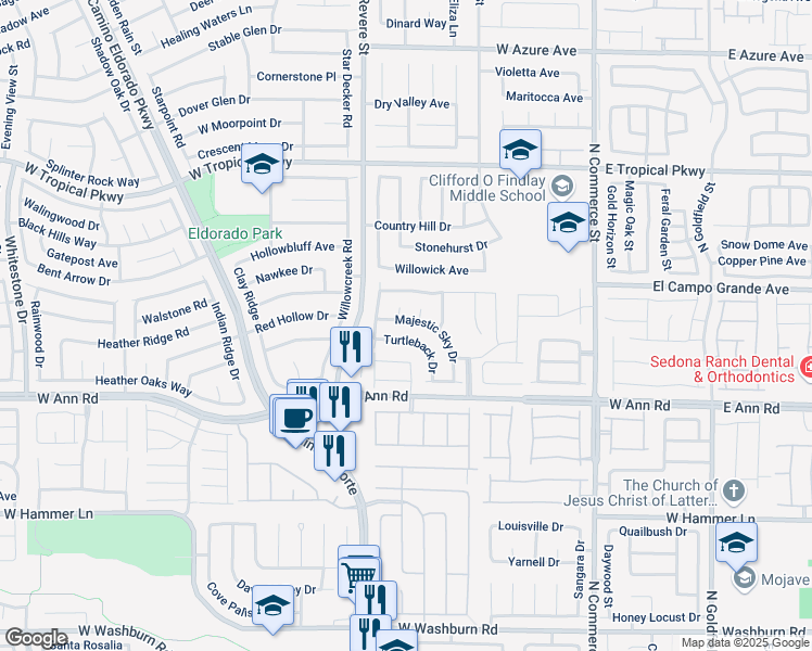 map of restaurants, bars, coffee shops, grocery stores, and more near 709 Majestic Sky Drive in North Las Vegas