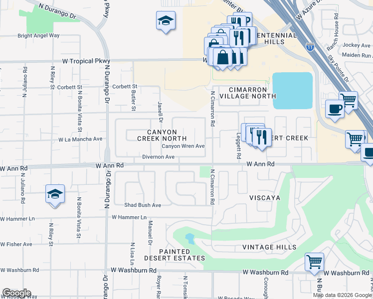 map of restaurants, bars, coffee shops, grocery stores, and more near 8025 Canyon Wren Avenue in Las Vegas