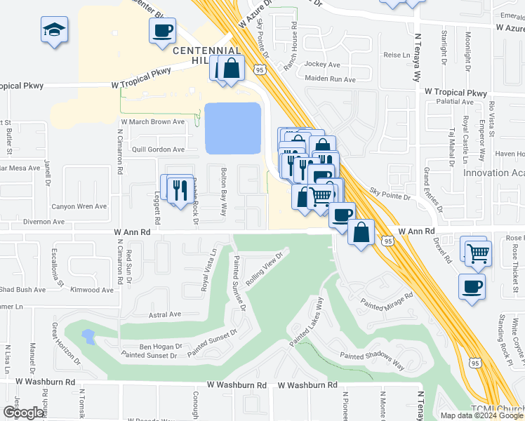 map of restaurants, bars, coffee shops, grocery stores, and more near 5624 Dawnbreak Drive in Las Vegas