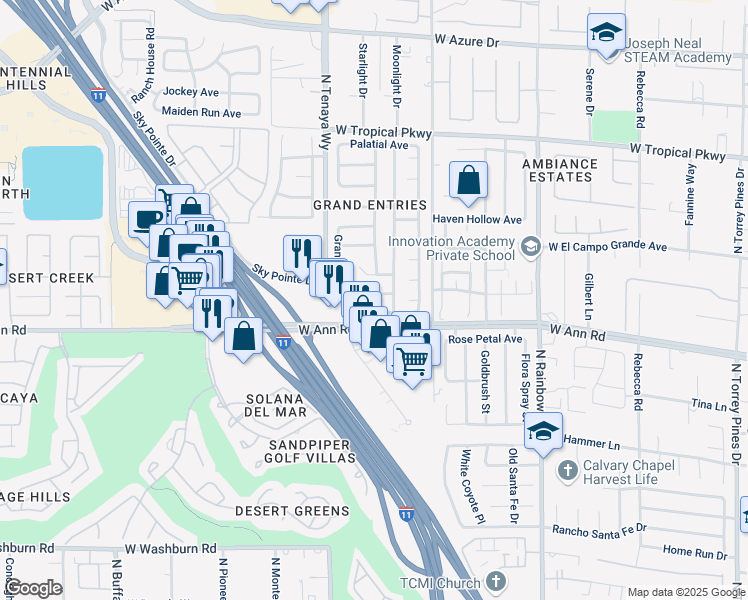 map of restaurants, bars, coffee shops, grocery stores, and more near 7117 Grand Castle Way in Las Vegas