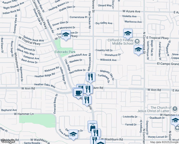 map of restaurants, bars, coffee shops, grocery stores, and more near 5712 Willowcreek Road in North Las Vegas