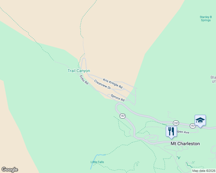 map of restaurants, bars, coffee shops, grocery stores, and more near 368 Crestview Drive in Mount Charleston