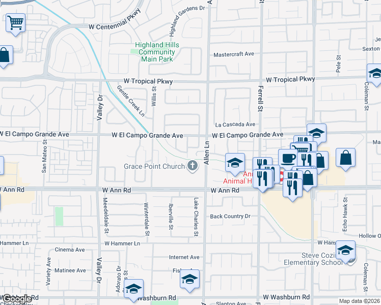 map of restaurants, bars, coffee shops, grocery stores, and more near 5718 Montezuma Creek Street in North Las Vegas