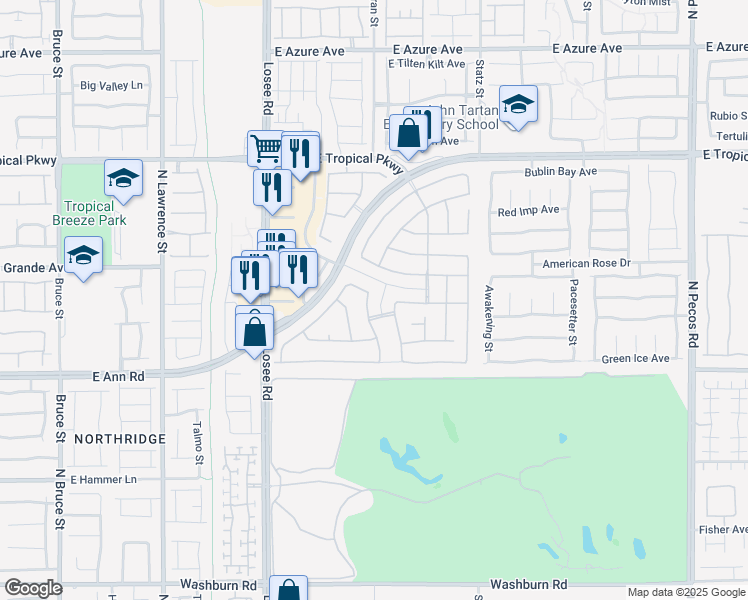 map of restaurants, bars, coffee shops, grocery stores, and more near 5716 Breckenridge Street in North Las Vegas