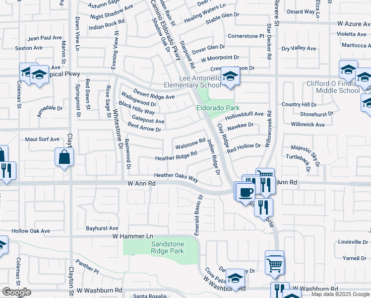map of restaurants, bars, coffee shops, grocery stores, and more near 1417 Walstone Road in North Las Vegas